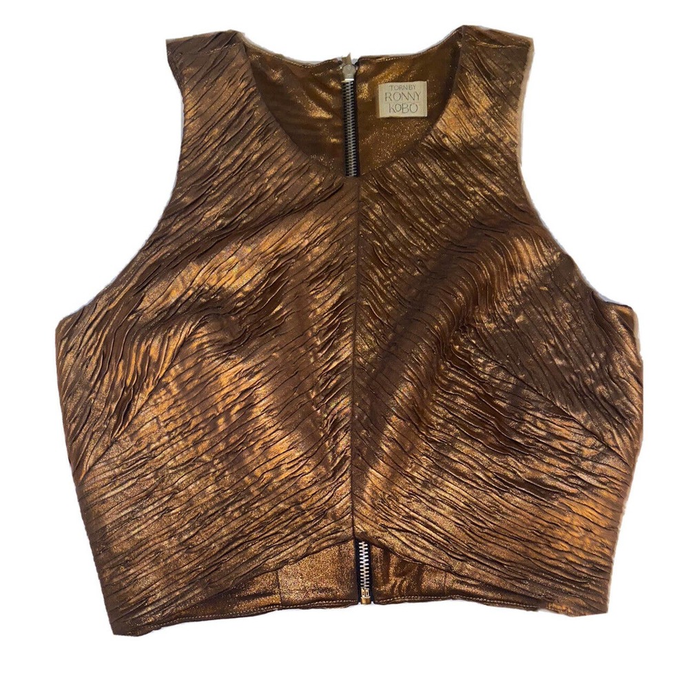 Torn‎ by Ronny Kobo Crop Top Blouse Size S 'Anna' Metallic Bronze Sleeveless - Picture 2 of 9